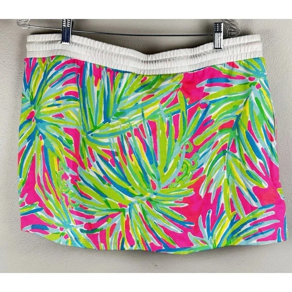 Lilly Pulitzer Zia Pink Green Vibrant Terry Skirt Size XL ~ EUC pockets Tropical